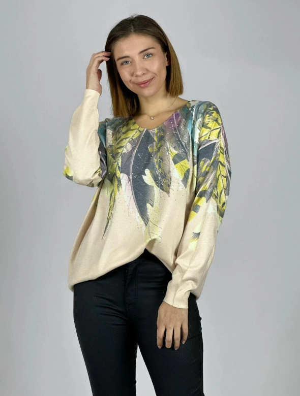 Sweater Italiano Mujer Estampado Artístico Manga Larga Modelo Moira