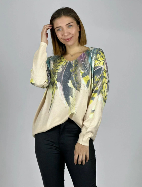 Sweater Italiano Mujer Estampado Artístico Manga Larga Modelo Moira