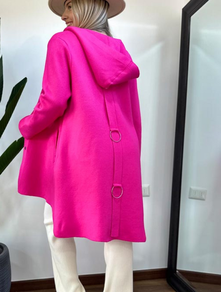 Abrigo Mujer Abotonado Color Fucsia Modelo Manhattan