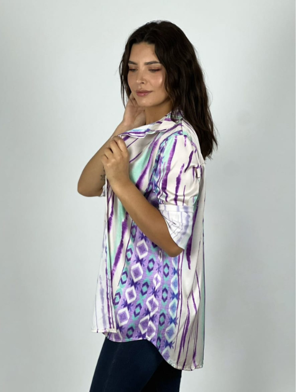 Blusa  Italiana Abotonada Diseño Rombos Modelo Montreal