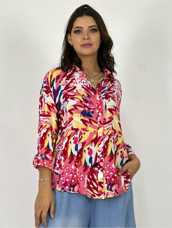 Blusa  Mujer Estampado De Hojas Colores Modelo Lucrecia