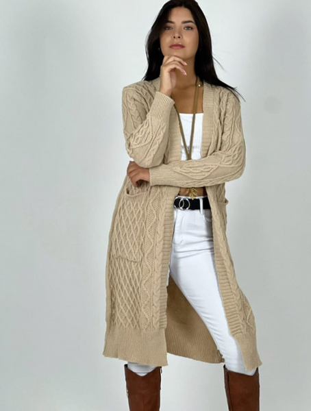 Cardigan Tapado Mujer Con Bolsillos Diseño Relieve Modelo Monserrat