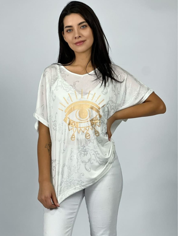 Polera Mujer Acetato Holgada Estampada Modelo Damla