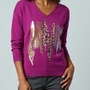 Sweater Mujer Fucsia con Estampado Animal Print y Detalles Dorados Modelo Alonsa  | Ellis Greys Boutique