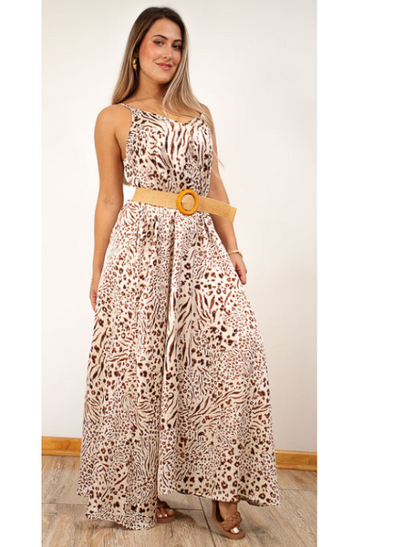 Maxi Vestido Satinado Con Cinturón Modelo Barcelona
