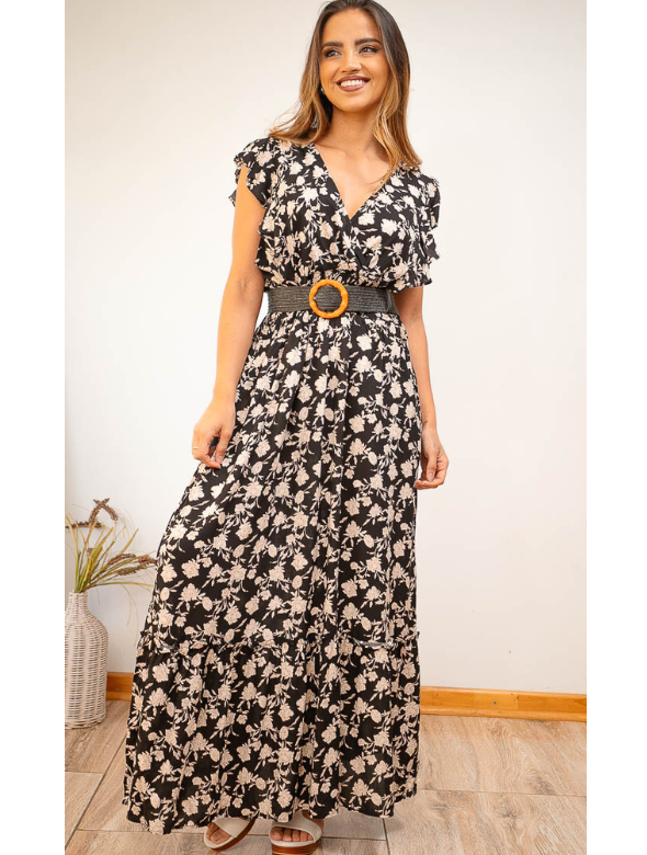 Vestido Largo Con Cinturón Modelo Lía