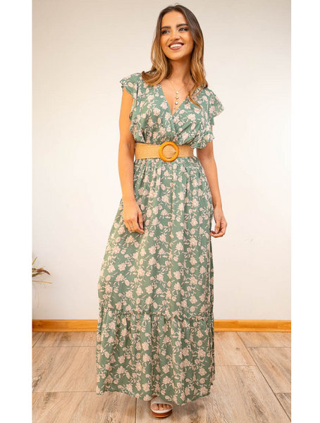 Vestido Largo Con Cinturón Modelo Lía