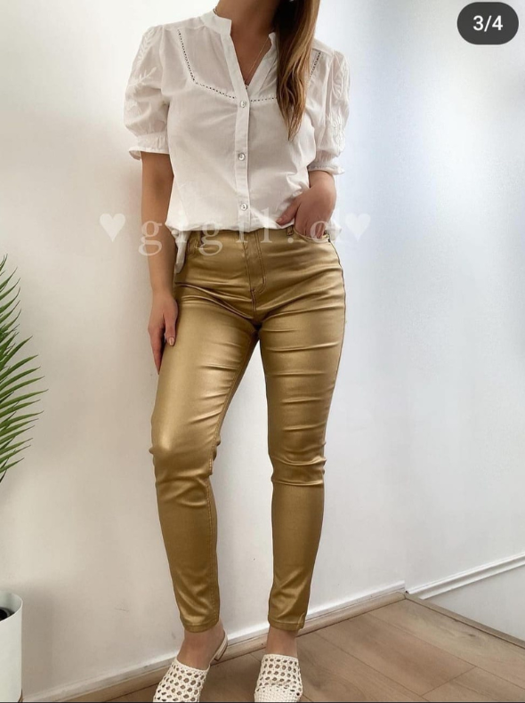 Pantalon Metalizado Dorado  Ecocuero Mujer Modelo Renata